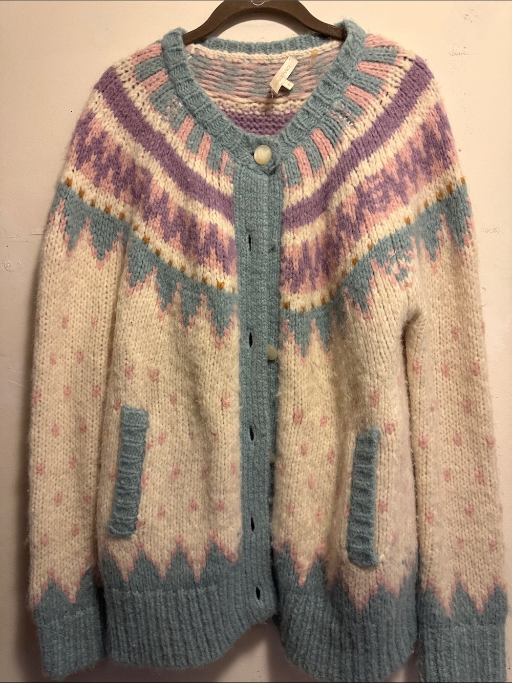 Cozy LOVE SHACK FANCY Knit Cardigan Sweater - Cream & Pastel
